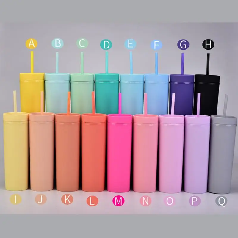 450 ML Double Wall Matte Finish Reusable Skinny Plastic Tumbler With Straw Water Bottles | Дом и сад
