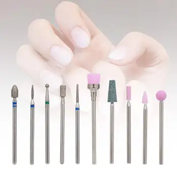 

10Pcs Grinding Nail Art Drill Bits Manicure Pedicure Polishing Milling Head Kit Quick Nail Polish Remover Glue Nail Salon Tools