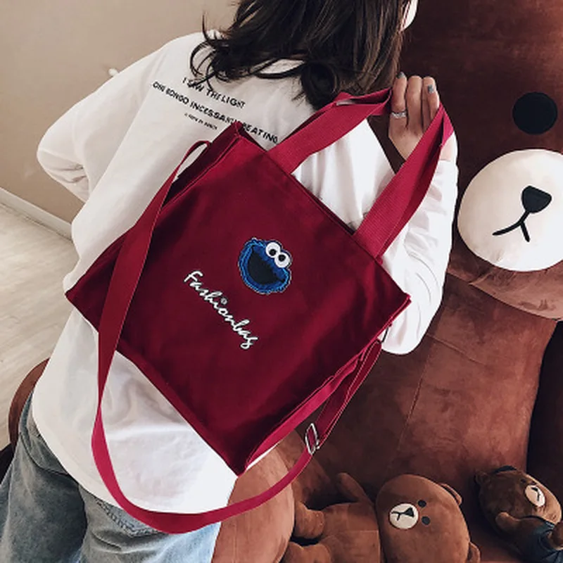 

2020 Women Handbags Casual Large Capacity Shopping Shoulder Bags Cartoon Canvas Crossbody Bags Makeup Bag Phone Pocket Lady Tote