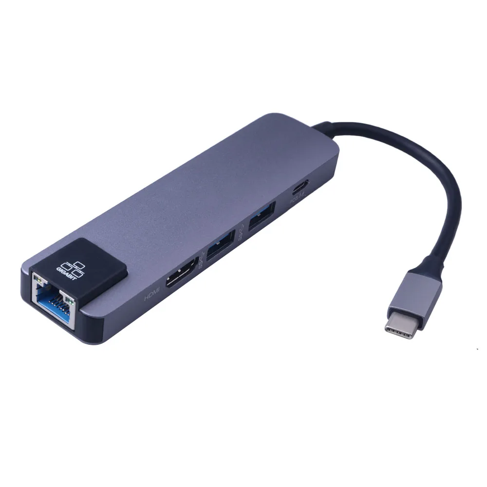 5 в 1 type C к HDMI концентратор многофункциональный адаптер с 2 USB 3,0 type C порт быстрой мощности RJ45 Lan порт