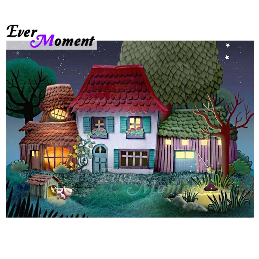 

Ever Moment Diamond Painting Handmade Village House Tree Full Square Drill Picture Of Rhinestone Diamond Embroidery ASF1874