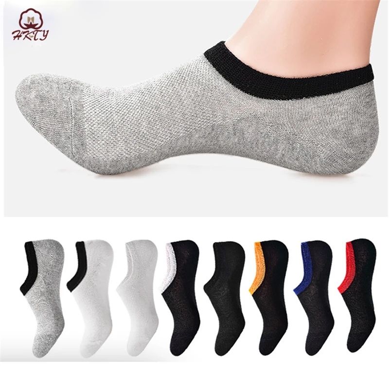 Black White Gray Fashion Casual Men Socks High Quality Cotton Socks Invisible Slippers Shallow Mouth Mesh No Show Socks 6 pairs