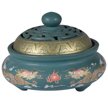 

Ceramics Incense Burner Chic Porcelain Censer Incense Holder Home Teahouse Aromatherapy Furnace with Copper Gourd