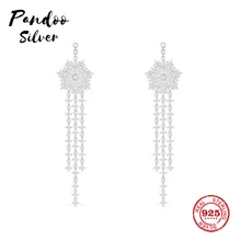 Pandoo модная подвеска Стерлинговое Серебро 1:1 копия, гармонии длинные серьги с перламутровыми ювелирными подарками для женщин