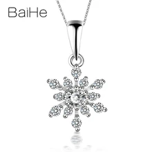 BAIHE Solid 18 K, белое золото, сертифицированный H/SI, всего 0,28ct, настоящие натуральные бриллианты, Свадебный женский модный подарок для ювелирных изделий, ожерелья