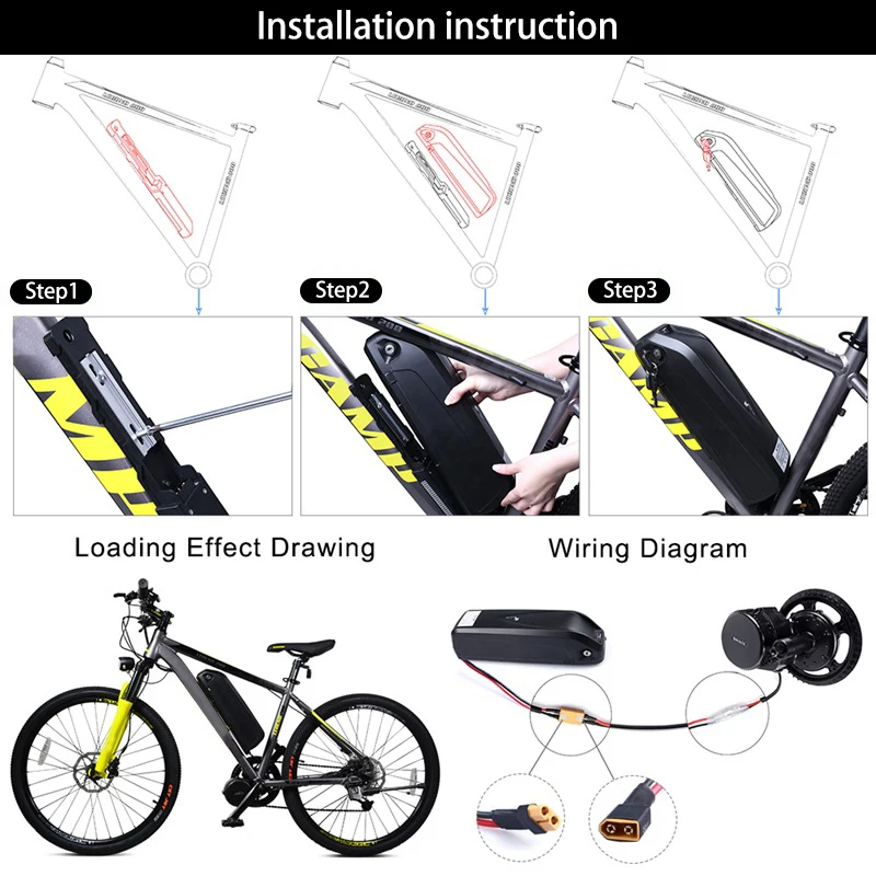 Excellent 36V 10Ah 17.4Ah Lithium Electronic Bike Battery 48V 12Ah 17.5Ah Bicycle Pack 52V 14Ah for 250W 500W 750W 1000W Mid / Hub Motor 5