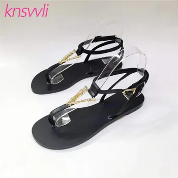 

Flip Flops Summer Sandals Women Metal Decorate Casual Shoes Ladies Black Leather Mules Flat Ankle Buckle Strap Sandals Woman