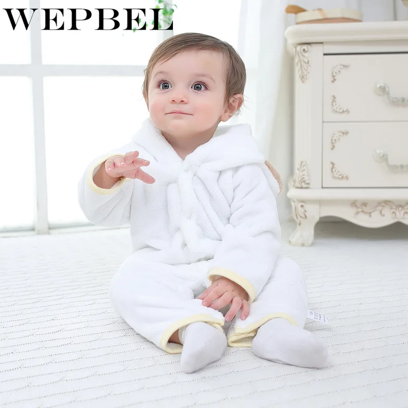WEPBEL/осенне-зимние детские комбинезоны с медведем для новорожденных; флисовые толстовки с капюшоном кораллового цвета; комбинезон для маленьких девочек и мальчиков; одежда для малышей