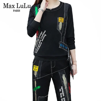 

Max LuLu New 2020 Fashion Spring Streetwear Outfits Ladies Patchwork Two Pieces Sets Womens Printed Cotton Tops And Harem Pants