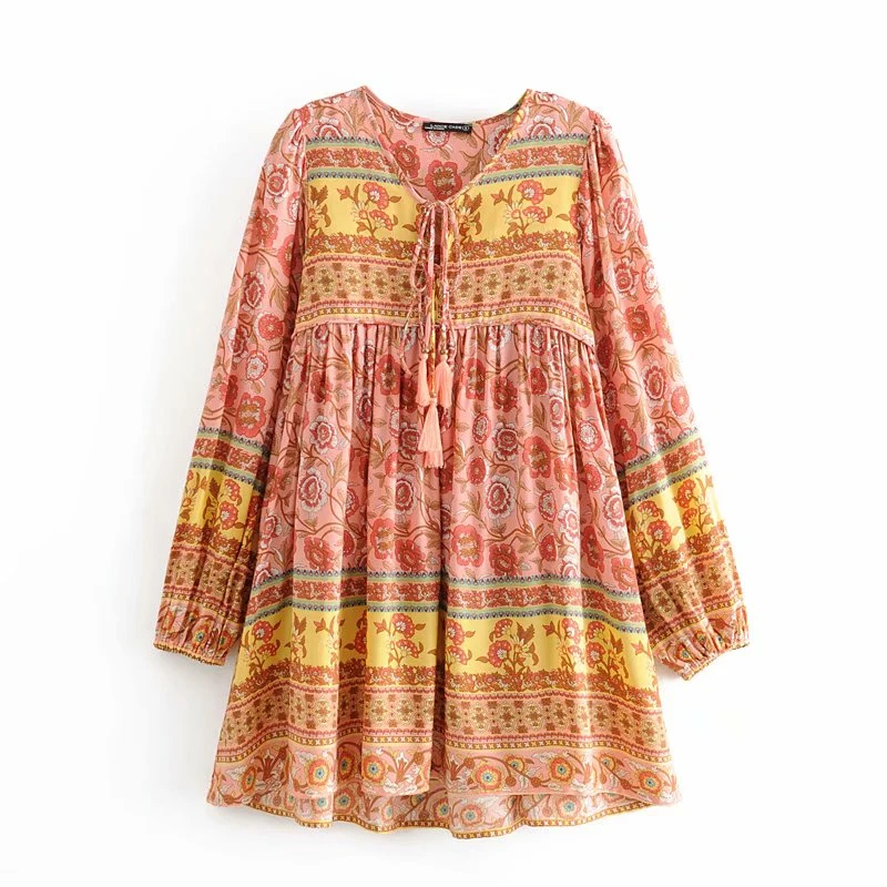 Винтажное шикарное женское платье с цветочным принтом длинным рукавом