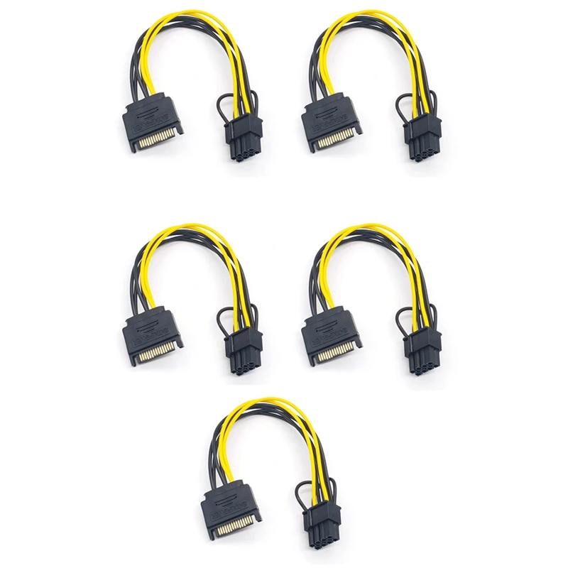 5 uds 15Pin SATA macho a 8Pin(6 + 2) PCI-E Cable de alimentación 20cm Cable SATA 15Pin a 8 Pin 18AWG alambre para tarjeta gráfica