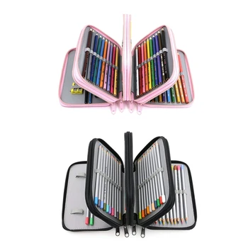 

2Pcs 72 Holes 4 Layers Pencil Case for School Student Oxford Bag Marker Storage Colored Pencils Pen School Supplies Pink & Black