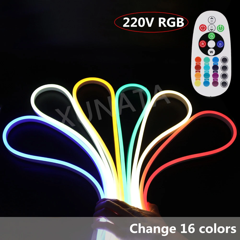 220V RGB неоновые полосы ленты гибкий светодиодный неоновая вывеска для организаций и магазинов Ночной светильник лампа 2835 5050 120 светодиодный s/m Светодиодные ленты красного, зеленого и синего цвета