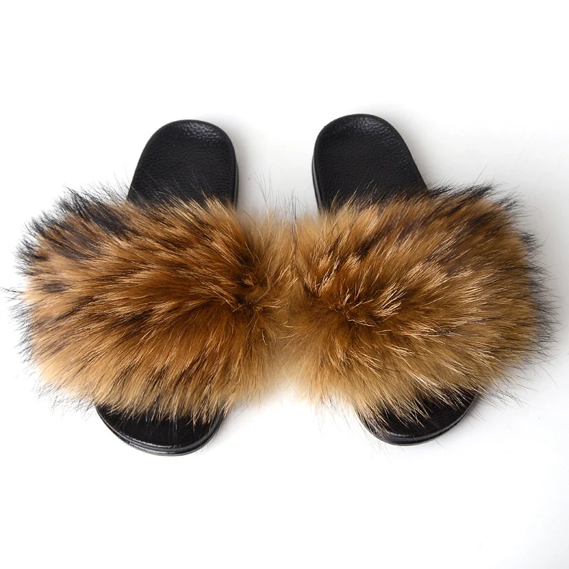 Summer Women's Real Furry Fox Fur Slippers Fashion Simple And Elegant Cute Silver Home Interior Protective Fur Slippers