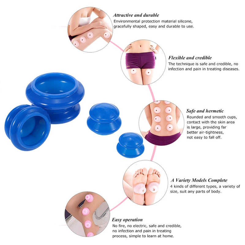 4 шт. силиконовые вакуумные банки для массажа|Лечение с помощью медицинских