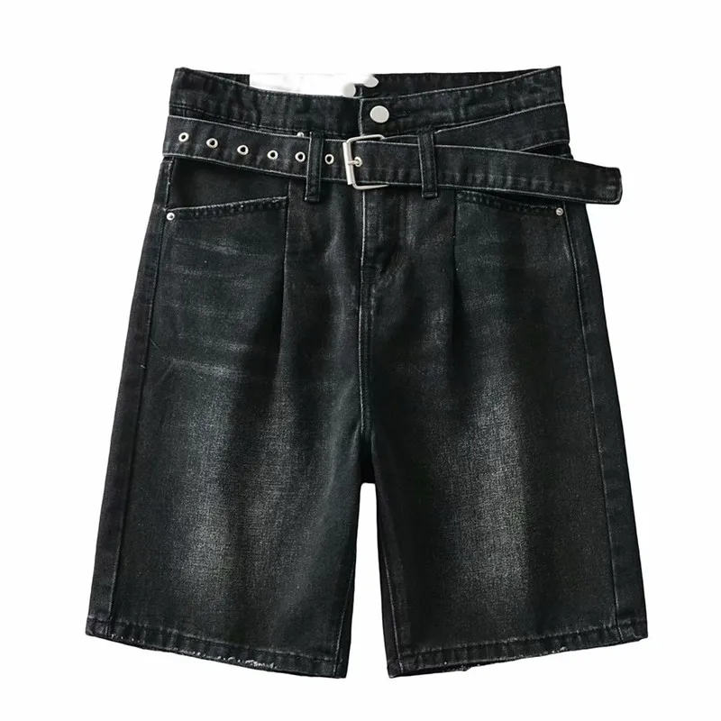 Spring and summer new style street casual solid color lace five-point denim shorts women high waist loose pants for | Женская одежда