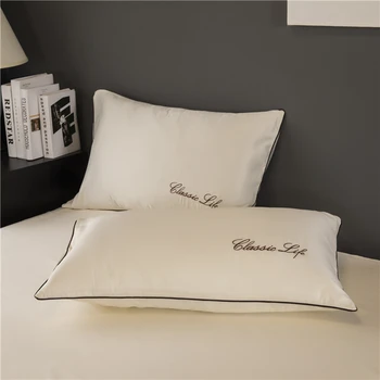 

1pc/2pcs 100% Silk Satin Embroidery Pillowcase Solid Color Silk Shipping Pillow Cover Free Sleep Bedding Home Case Pillow