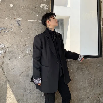 

Men Blazer Jacket Vintage Print Lining Loose Casual Suit Coat Male Streetwear Chic Style Fashion Hip Hop Suit Coat Outerwear