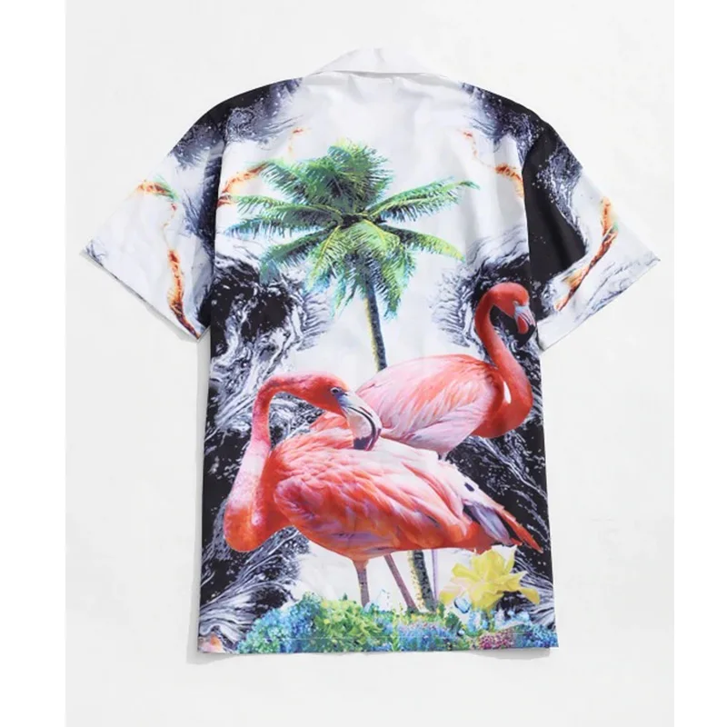 Мужская гавайская рубашка, лето, новинка, повседневная, приталенная, Camisa Masculina, фламинго/Плам, дерево, с принтом, короткий рукав, мужские пляжные рубашки