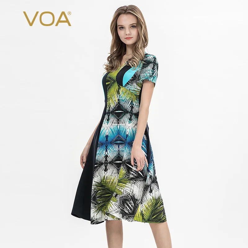 Voa Zwaargewicht Zijden Jurk V-hals Korte Mouwen Kleur Contrast Panel Tropische Stijl Print Medium Lengte Grote Vrouwelijke A10200 Voa Zwaargewicht Zijden Jurk V-hals Korte Mouwen Kleur Contrast Panel Tropische Stijl Print Medium Lengte Grote Vrouwelijke A10200