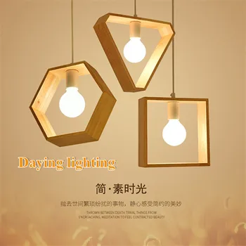 

Novelty Modern Led Pendant Light Square Hexagon Triangle shape Wood Nordic lamp Hanglamp for home deco kitchen Lighting Fixtures