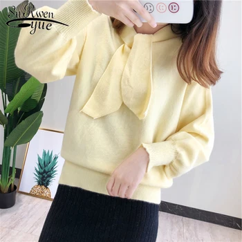 

Autumn Winter 2019 New Fashion Knitted Women Sweater Bottom Loose Long Sleeve pullover Solid Sweater Casual Sweater 5193 50