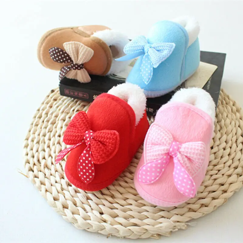 Newborn Baby Girl Boys Shoes Bow Cotton Shoes Snowfield Winter Warm Toddler Infant Warm Crib