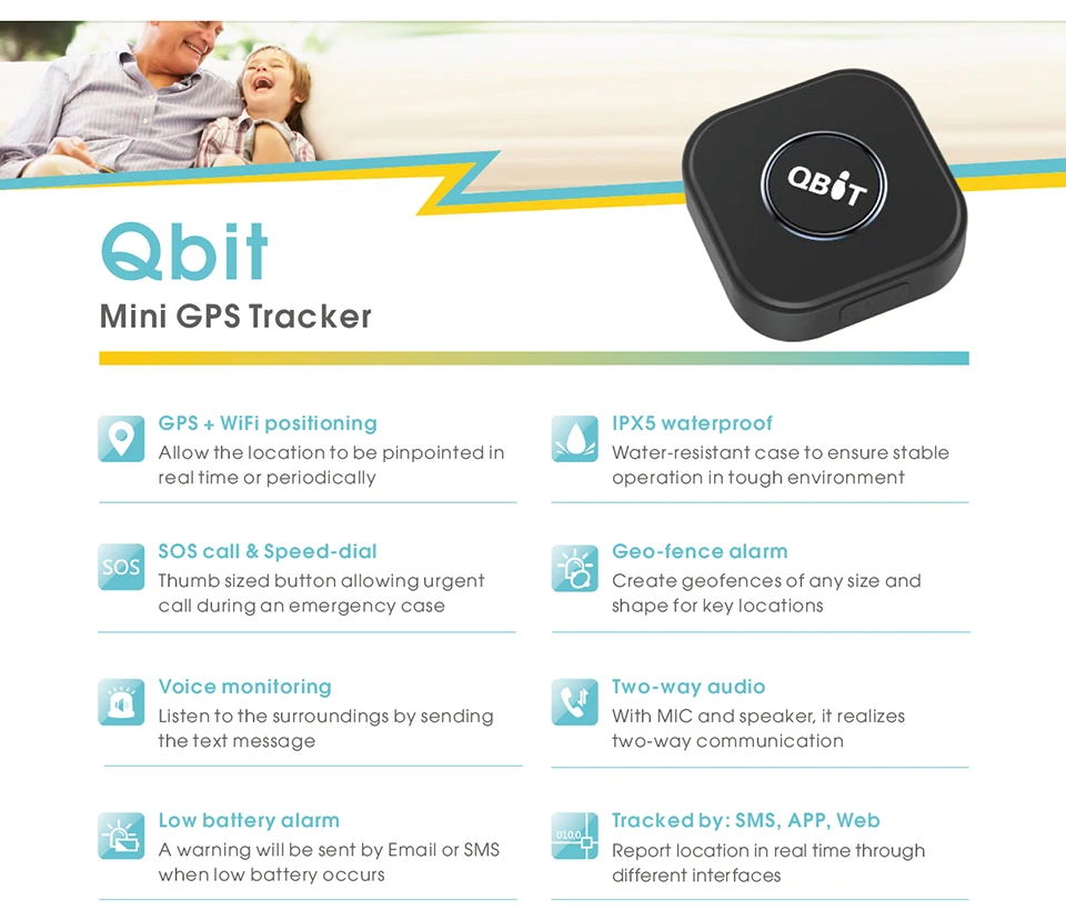 Мини Портативный Qbit gps трекер с противоугонным gps отслеживанием и SMS локатором для детей пожилых домашних животных ПК и мобильное приложение дистанционное управление