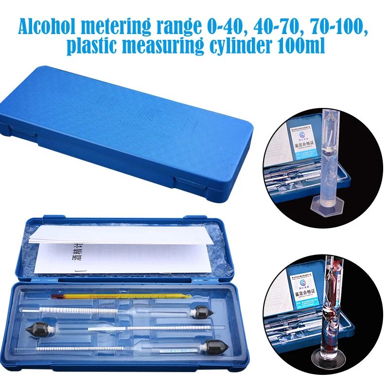 

3PC Alcohol Meter Wine Concentration Meter Alcohol Instrument Hydrometer Tester With Measuring Cylinder Thermometer 0-100%