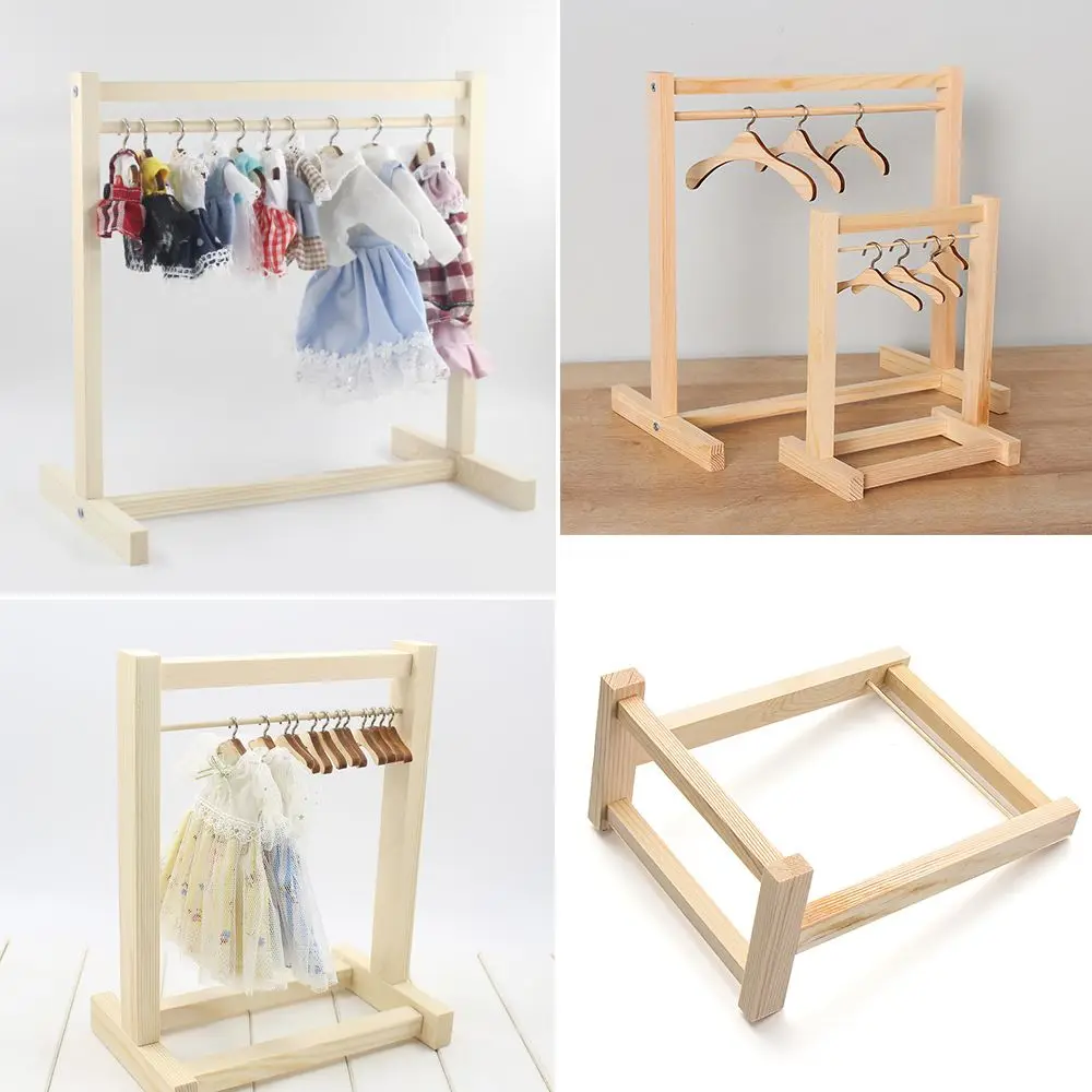 Doll Wooden Clothes Rack Garment Organizer Hangers for Dolls Scarf Handbag Clothes Hangers DIY Dollhouse Accessories