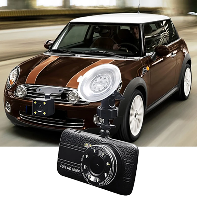 Топ черного цвета 4 дюйма Lcd Dash Cam Автомобильный регистратор DVR двойной Камера