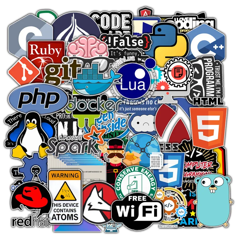 

50Pcs Internet Geek Programmer Programming Stickers for DIY Guitar Language Laptop Phone Skateboard Motorcycle Car Cool Sticker