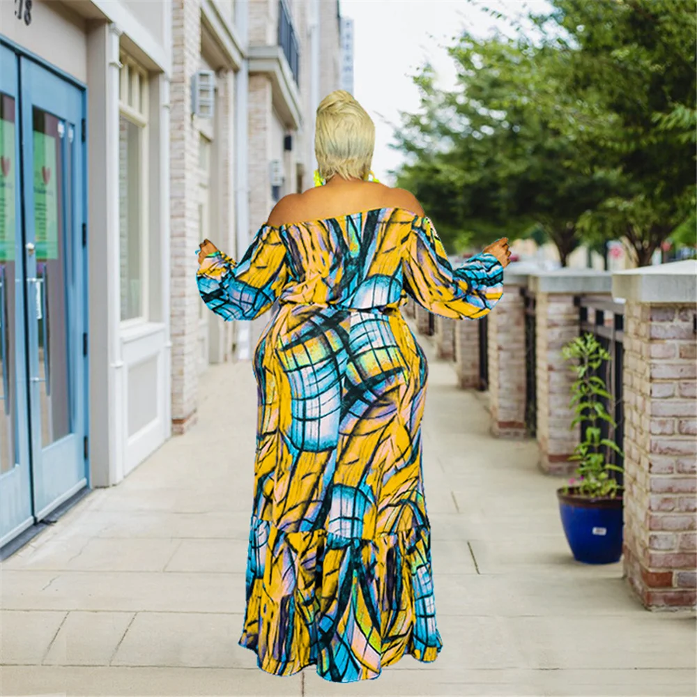 Long Sleeve Off Shoulder Print Dress main image 0