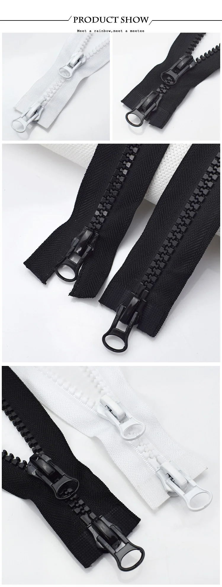 Meetee 2pcs 60-500cm 8# Double/Single Sliders Resin Zipper Open-End Auto Lock Zip DIY Down Jacket Tent Sewing Costume Accessory