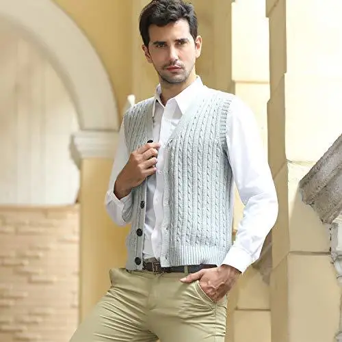 

Middle-aged V-neck Cardigan Wool Vest Men's 2019 New Style Solid Color Yarn Sleeveless Waistcoat Sweater Men's Casual