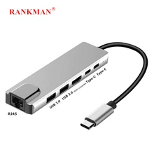 Rankman tipo-c para ethernet rj45 lan 4k hdmi-compatível com usb 3.0 c adaptador para macbook samsung s20 dex huawei xiaomi 10 tv monitor