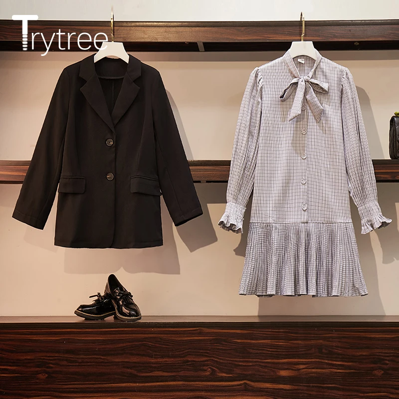 Trytree осенне зимний комплект из двух предметов повседневное однобортное платье в