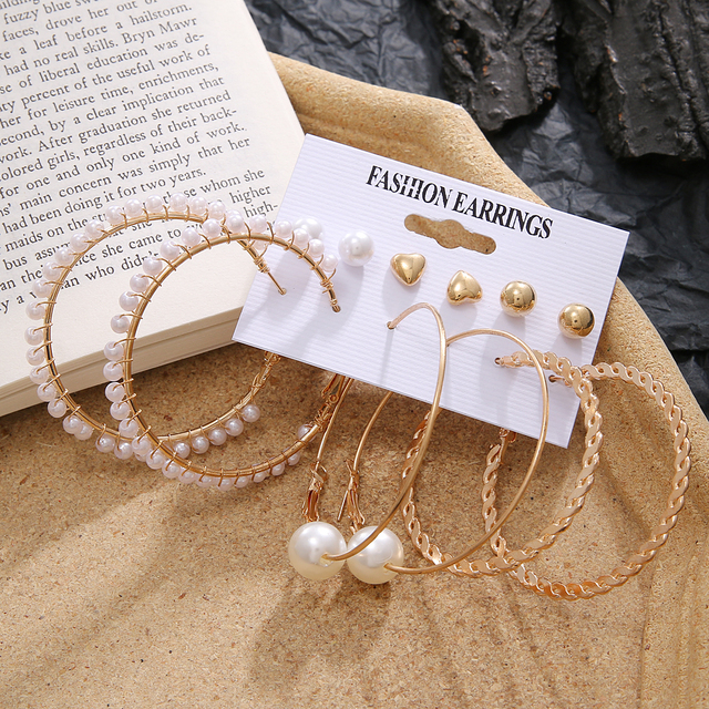 Butterfly Hoop Earring Set Women's Vintage Bohemian Acrylic Pearl Circle Alloy Drop Earrings Brincos Jewelry Gift