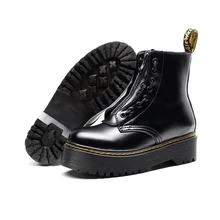 Ботинки из натуральной кожи; женская обувь; черные ботинки «Мартенс»; обувь в байкерском стиле; зимняя обувь на платформе и толстом каблуке; женские ботинки