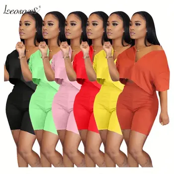 

Best Price Sweat Candy Color Solid Zipper V Neck Suit Loose Crop Top Shorts Casual New Two Piece Women Set