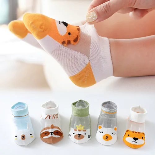 Baby Socks Children Socks 5 Pairs/set Kids Socks Summer Thin Breathable Cotton Mesh Cartoon Animal Decor Infant Children Socks 0-5T Boys Girls Clothes