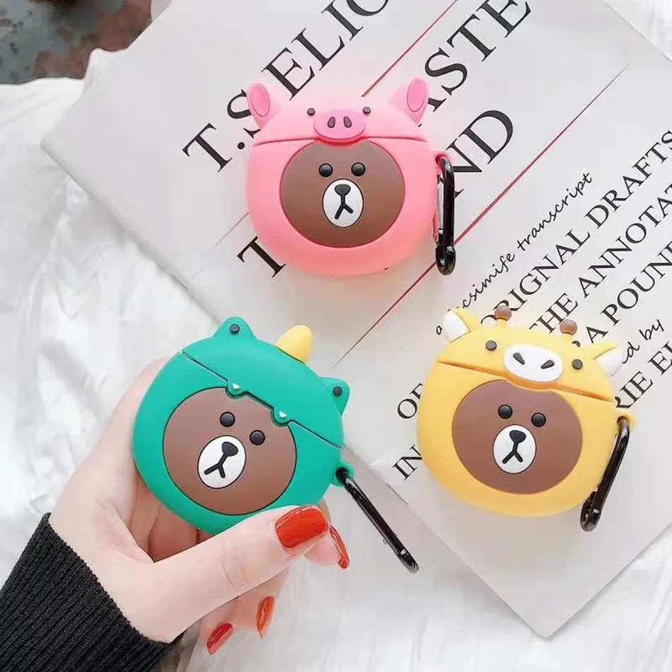 

3D Silicone Earphone Case for Airpods Case Cute Colour Animal Cartoon Cover for Apple Air Pods Case for Earpods Funny Key Ring