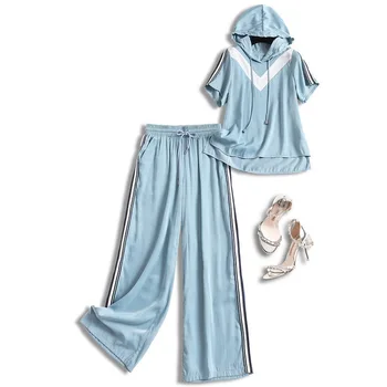 

Womens Tracksuit Set Streetwear Top with Hooded + Elastic Waist Full Length Pants Two Piece Set Top and Pants Matching Sets