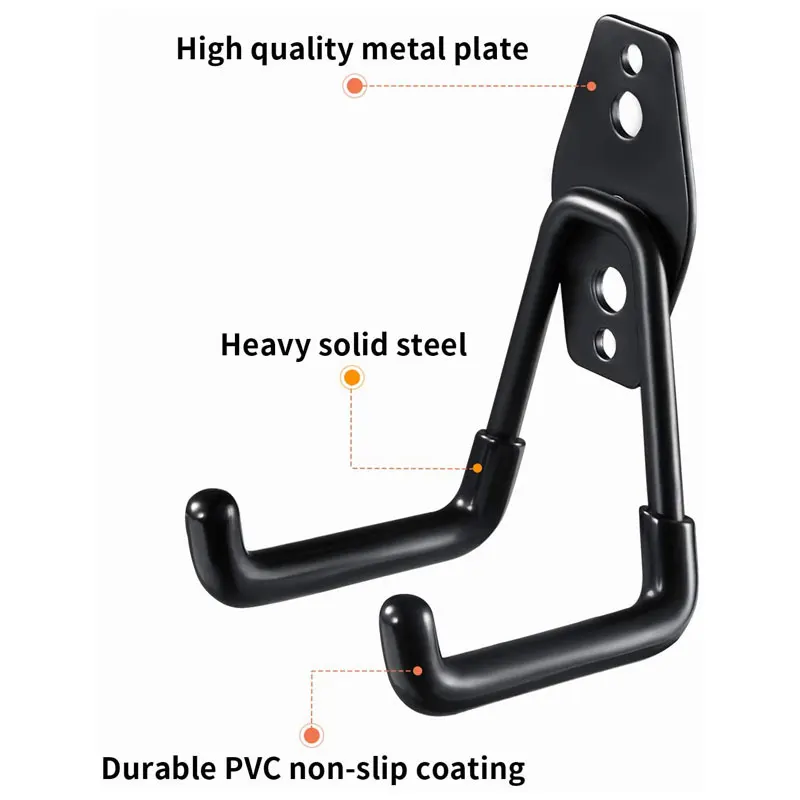 2 Pack Garage Hooks Heavy Duty Steel Storage Hangers for Garage Wall Mount Anti-Slip Utility Hooks for Bike Garden Tools Ladders