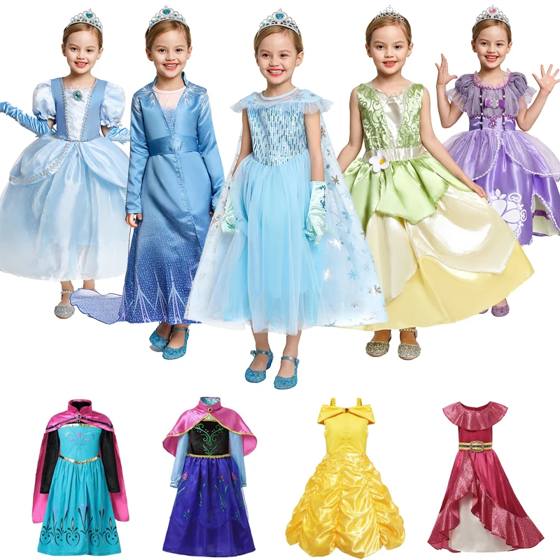 

VOGUEON Anna Elsa 2 Girls Dress Halloween Party Princess Cosplay Costume Kids Snow White Jasmine Unicorn Belle Dress Up Clothing