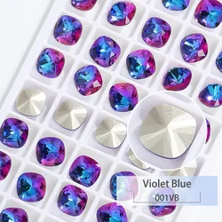 Enhanced Square K9 Glass Crystal Stones for DIY Jewelry, Clothing, and Decoration (Violet Blue)