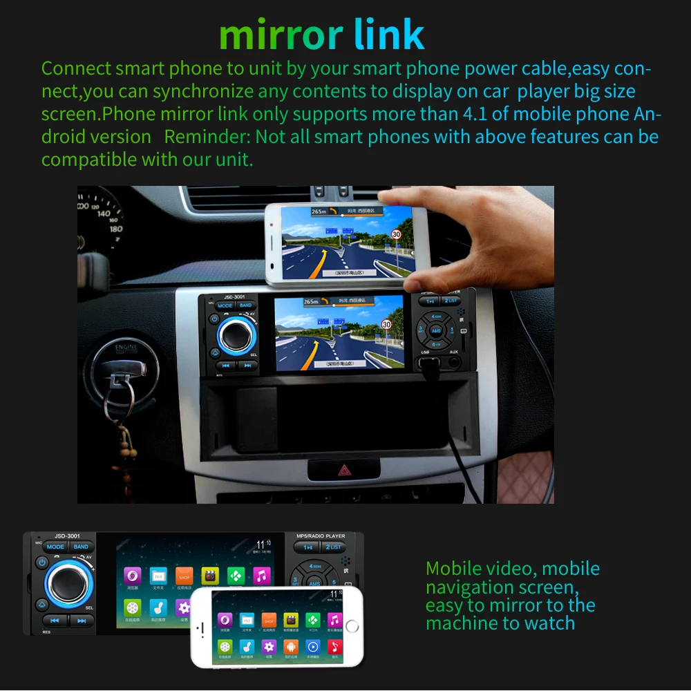 BTFM Авторадио 1 Din автомагнитола JSD-3001 4,1 MP5 Автомобильный плеер сенсорный экран стерео Bluetooth 1Din Автомагнитола камера зеркальная связь