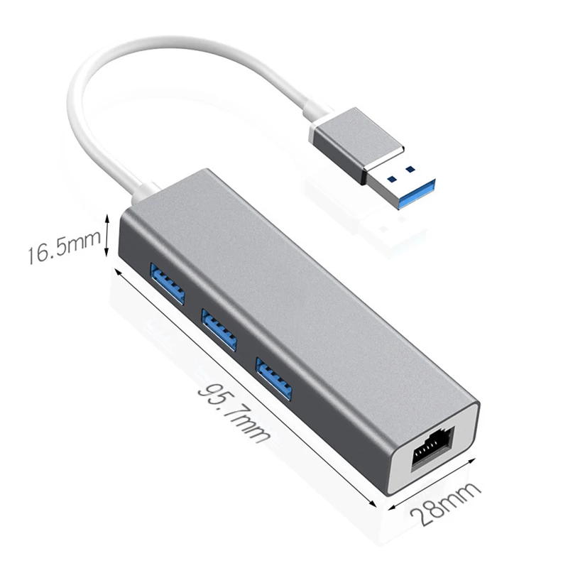 Usb-концентратор Мульти USB 3,0 usb-хаб высокоскоростной 3 порта с usb-кабелем RJ45 сетевая карта для ПК ноутбука Компьютерные аксессуары - Цвет: Серебристый