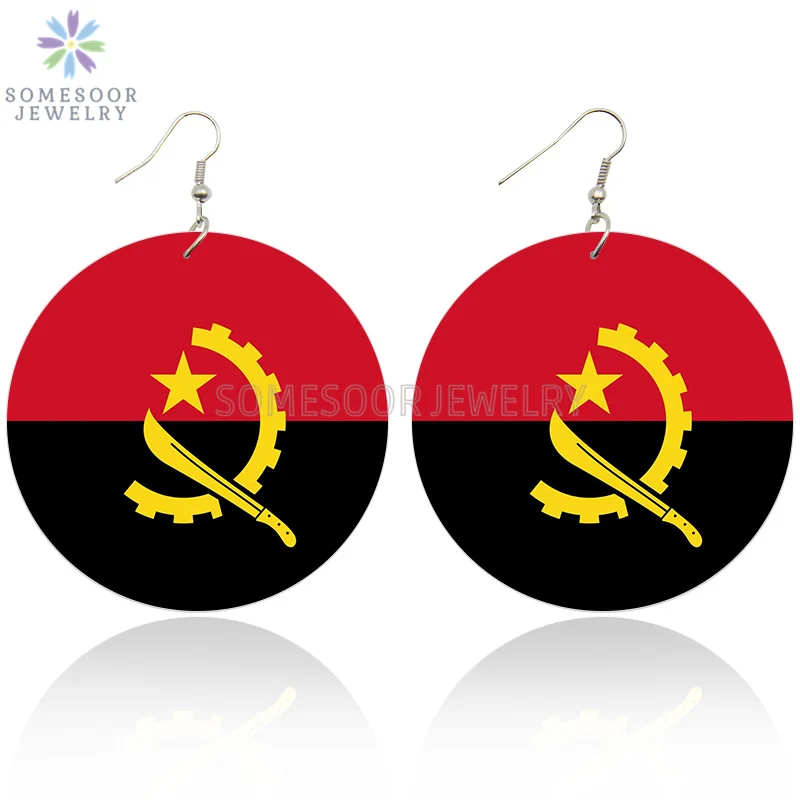 

SOMESOOR African Country Flag Front Back Printing Wooden Drop Earrings Angola Gabon Custom Designs Jewelry For Black Women Gifts