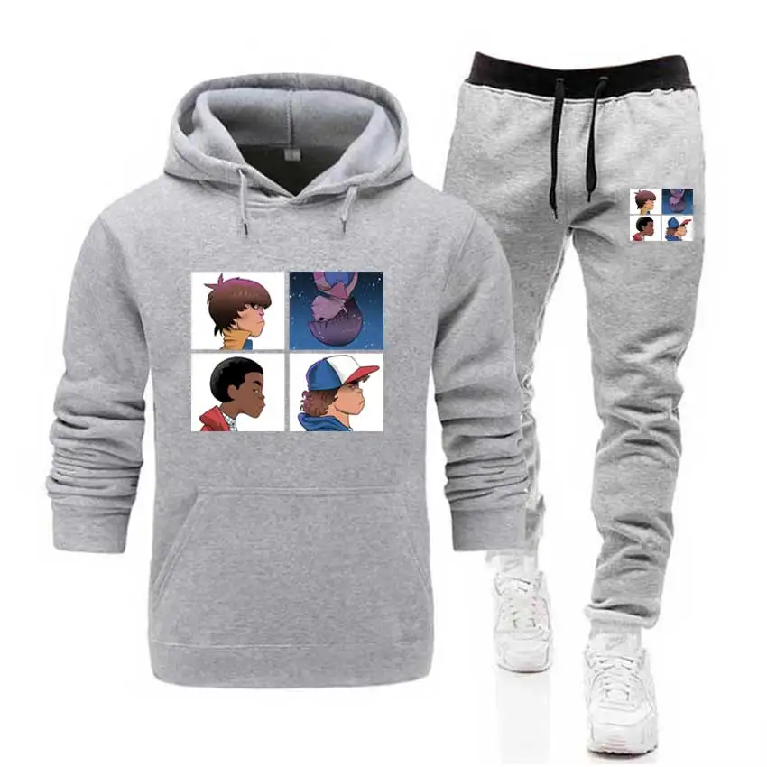 gray hoodies Мужские комплекты странные вещи толстовки и штаны теплые флисовые спортивные костюмы Прямая поставка свитшоты спортивные костюмы размера плюс XS-5XL - Цвет: gray hoodies
